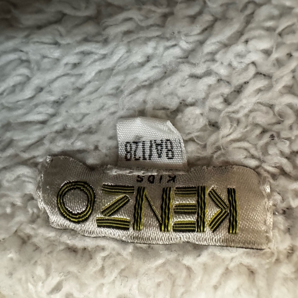 KENZO Kids Black Sherpa Fleece Hoodie Jacket with White Logo Print - Picture 3 of 5